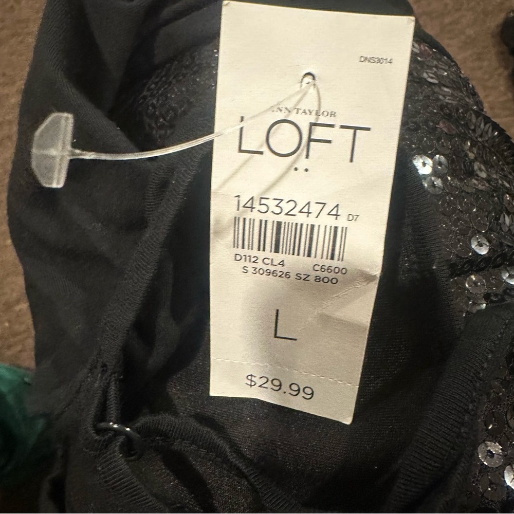 NWT Loft Black Sequin Spaghetti Strap Tank Top L - Picture 2 of 3